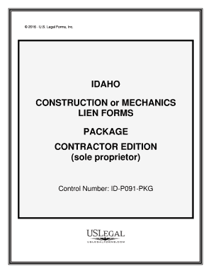 Idaho Idaho Construction or Mechanics Lien Package Individual  Form