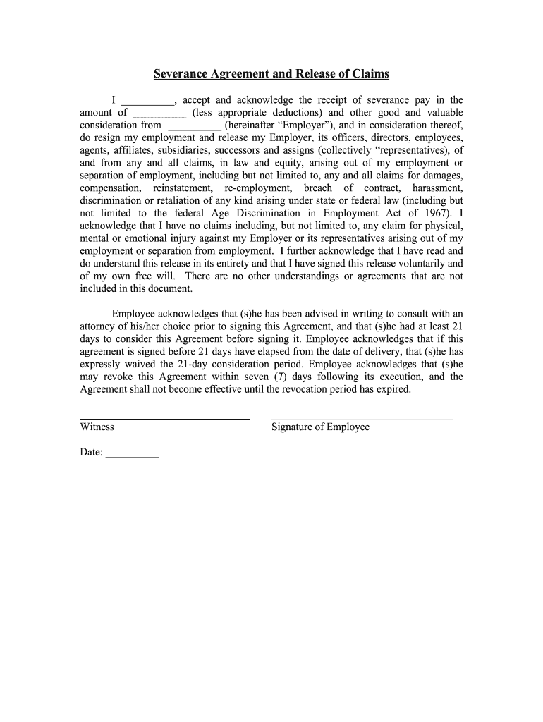 Severance Agreement and Release of Claims  SEC Gov  Form