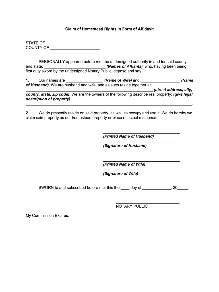 Fill and Sign the Waiver of Homestead Rights in Form of Affidavit