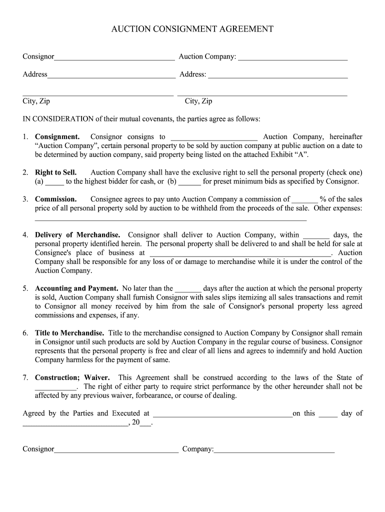 Fill and Sign the Consignment Agreement Formfree Sample at Your Business