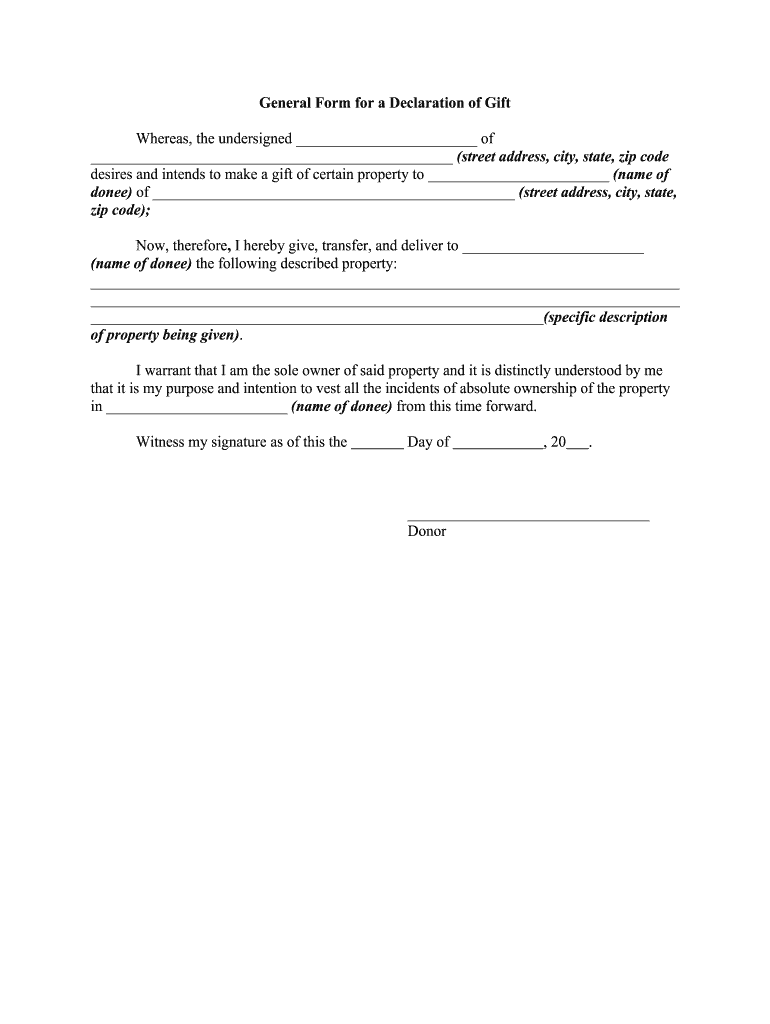 General Form for a Declaration of Gift