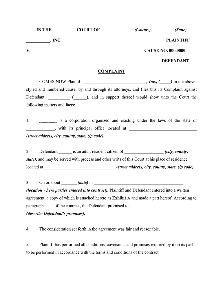 In the COURT of County, State  Form