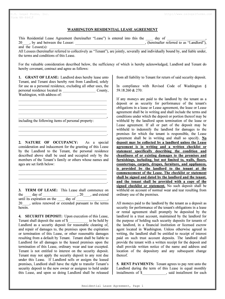 Washington Residential Rental Lease Agreement  Form