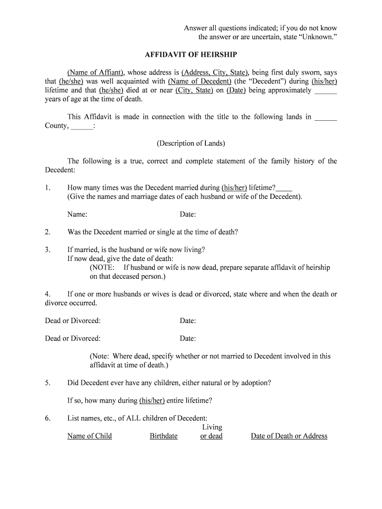 Fill and Sign the Affidavit of Heirship Formlegalnature