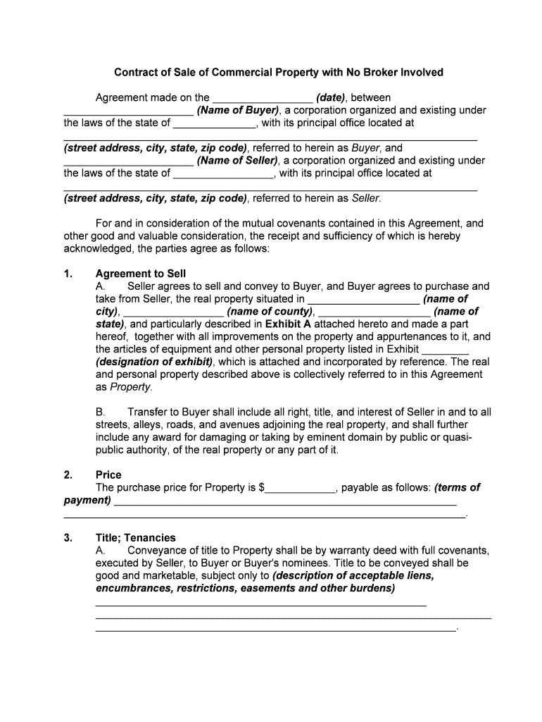 Commercial Property Purchase Agreement and Joint Escrow Instructions  Form