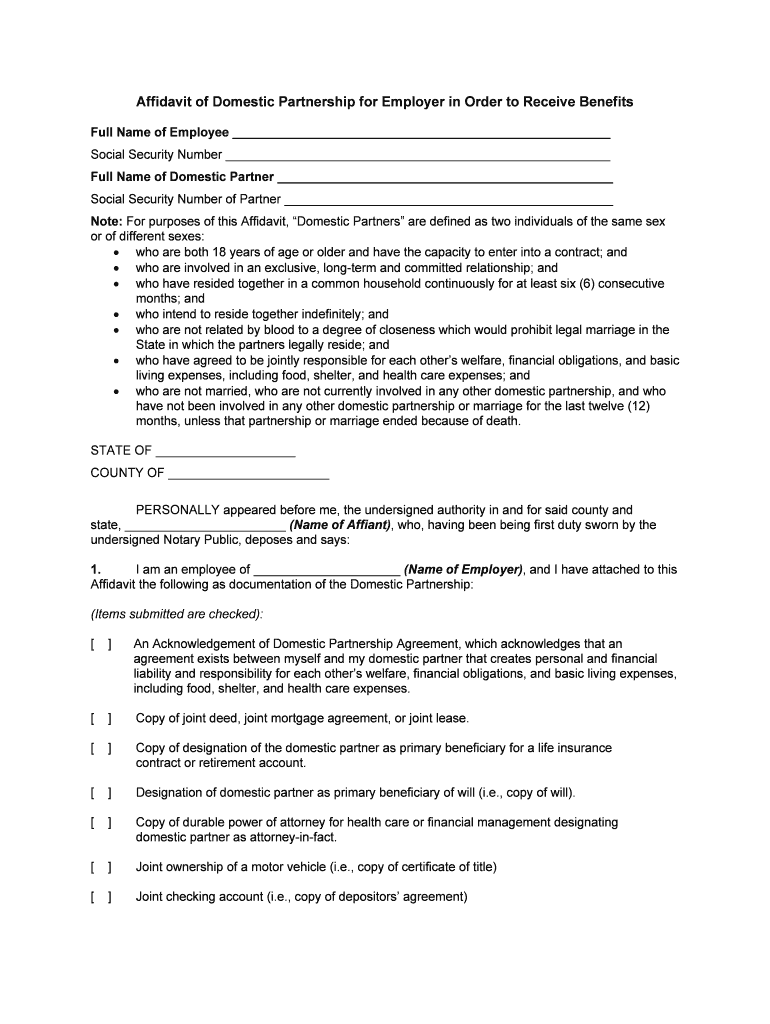 Affidavit of Domestic Partnership  Form