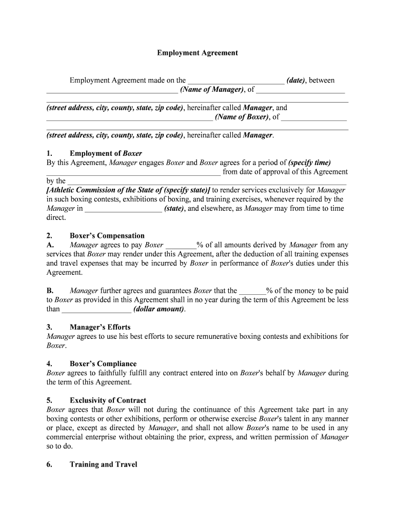 Boxing Manager Contract  Form