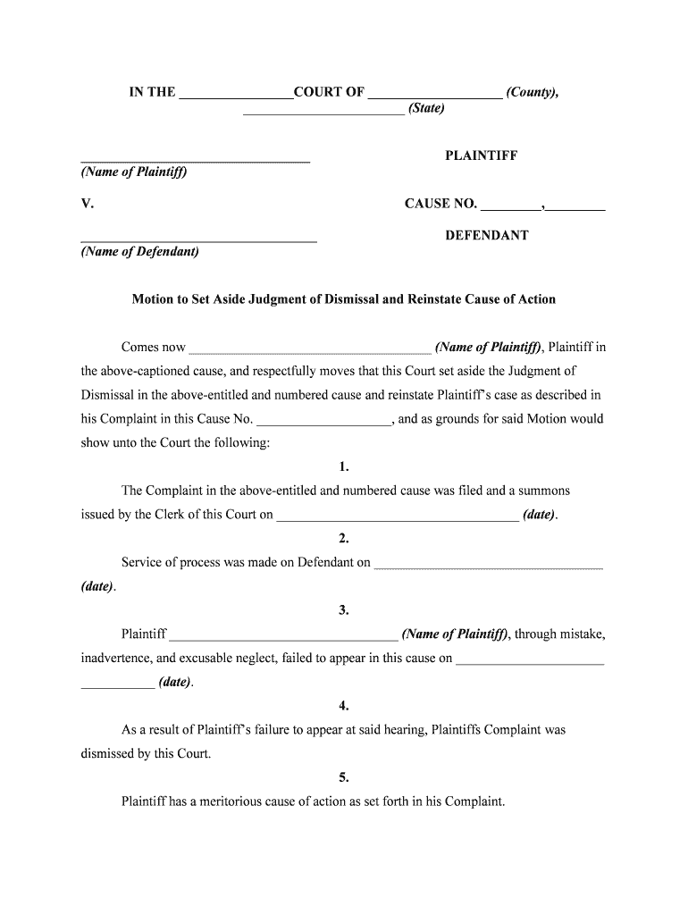 Motion to Set Aside Order  Form