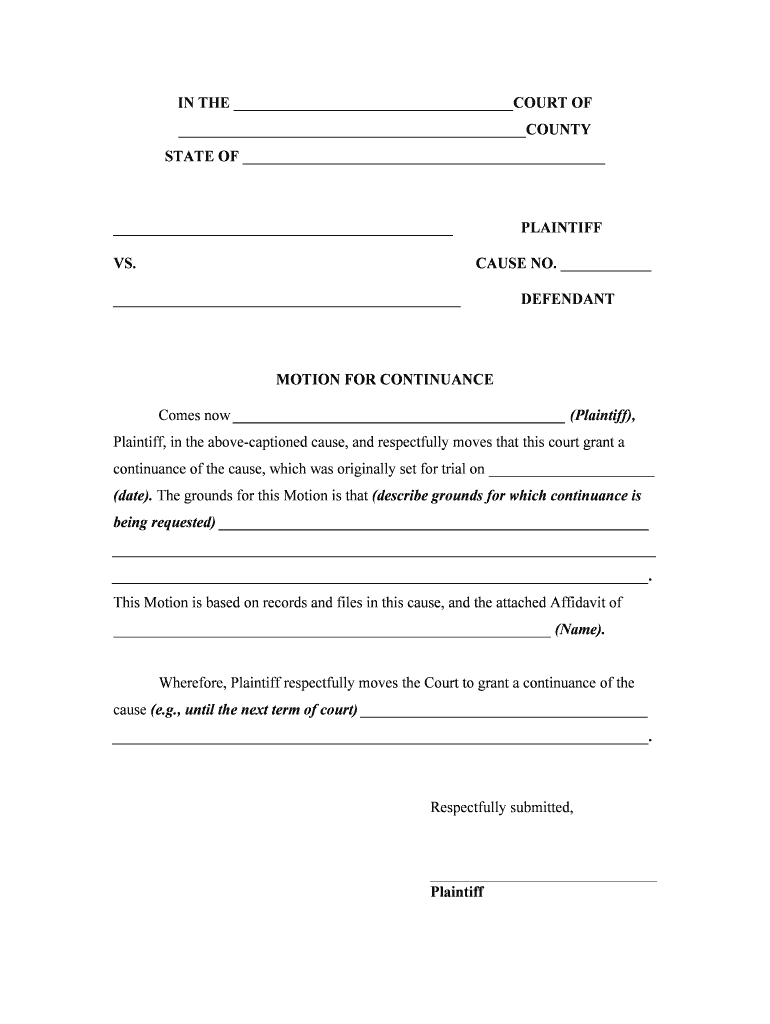 Motion for Continuance Form Fill Out and Sign Printable PDF Template