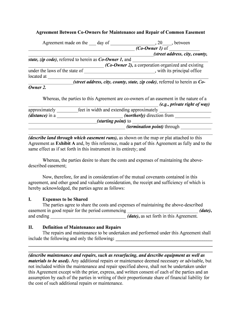 Co Owners Agreement  Form