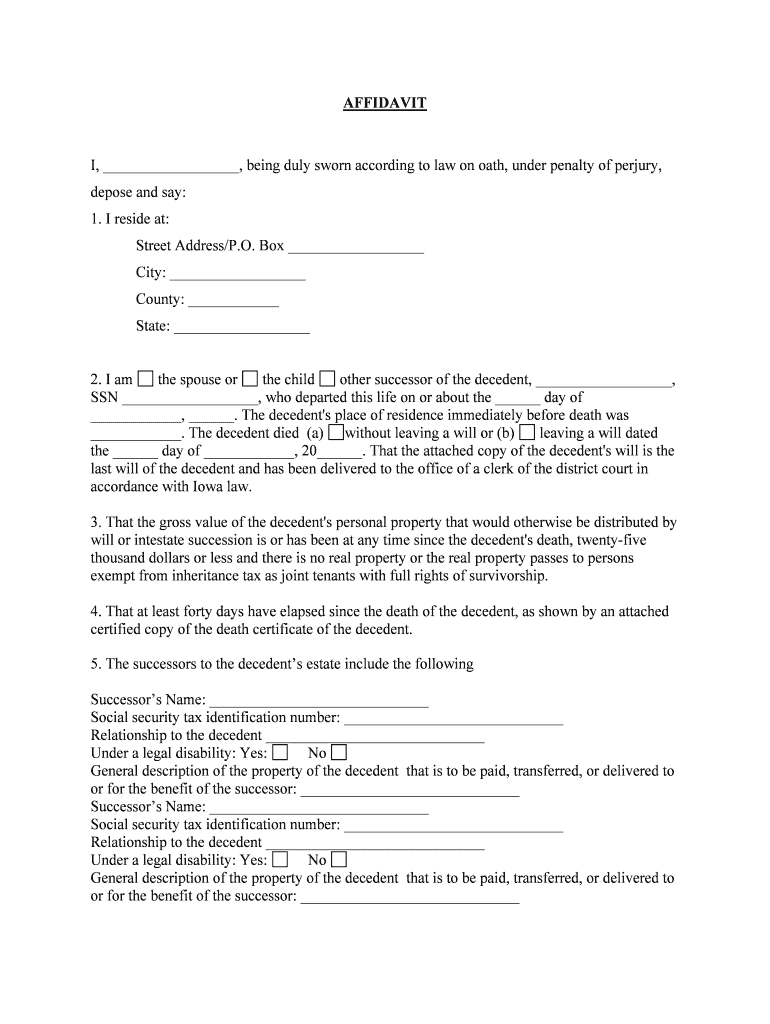 Fill and Sign the Iowa Small Estate Affidavit Form