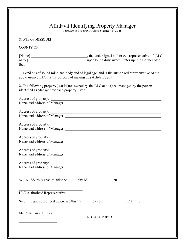 Fill and Sign the Missouri Missouri Limited Liability Company Llc Formation Package