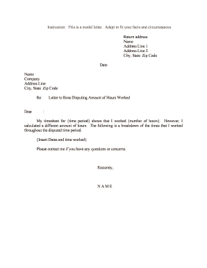 Letter to Boss Disputing Amount of Hours Worked  Form