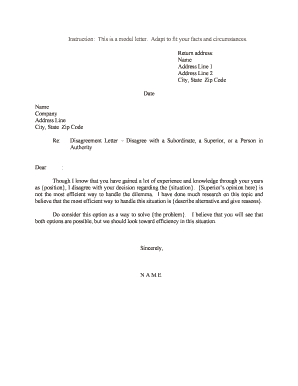 Fill and Sign the Disagreement Letter Disagree with a Subordinate a Superior or a Person in Form