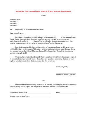 Sample Crummy Letter for ILIT  Form