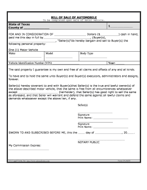 Texas Odometer Disclosure Statement  Form