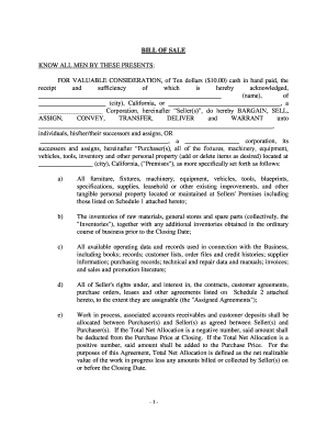 Fill and Sign the California Bill of Sale in Connection with Sale of Business by Individual or Corporate Seller Form