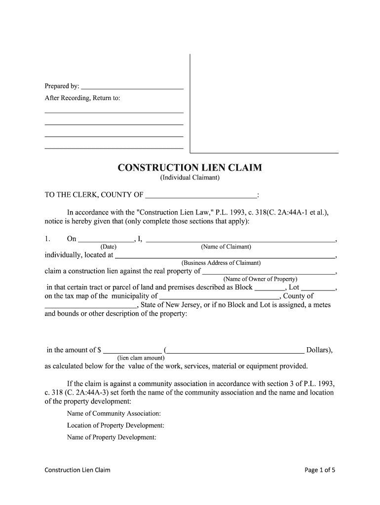 CHAPTER 119 an ACT Concerning Construction Liens, and Amending  Form