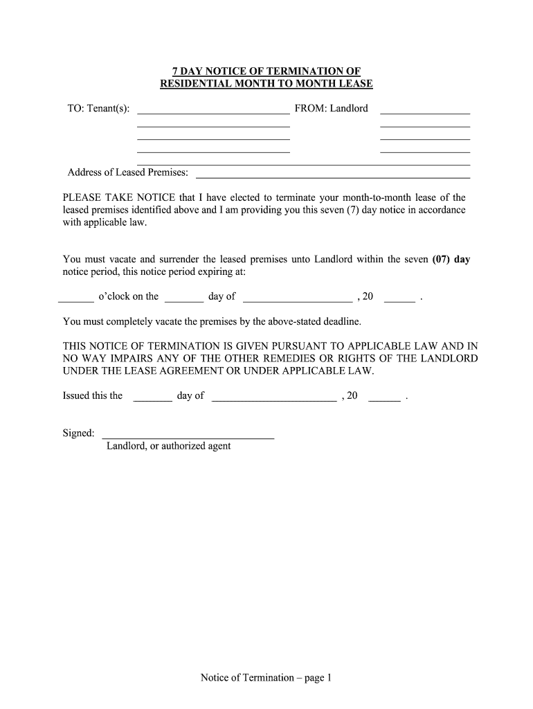 7 DAY NOTICE of TERMINATION of  Form