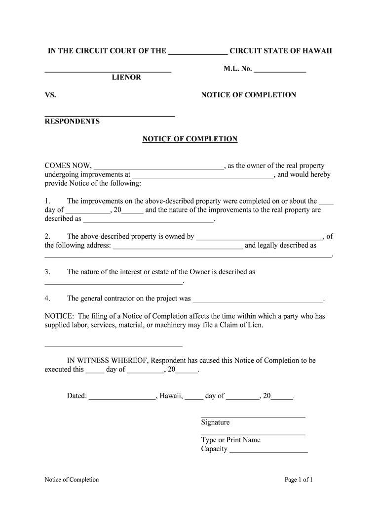 Notice Completion  Form