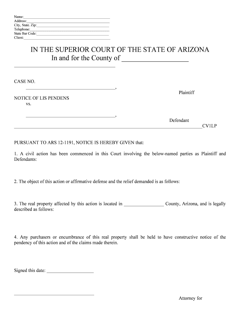 PURSUANT to ARS 12 1191, NOTICE is HEREBY GIVEN that  Form