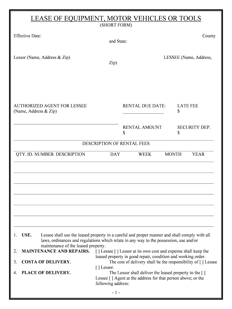 Equipment Lease Form