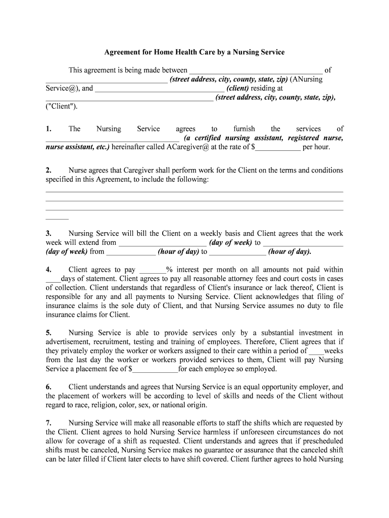 Personal Care Agreement Form