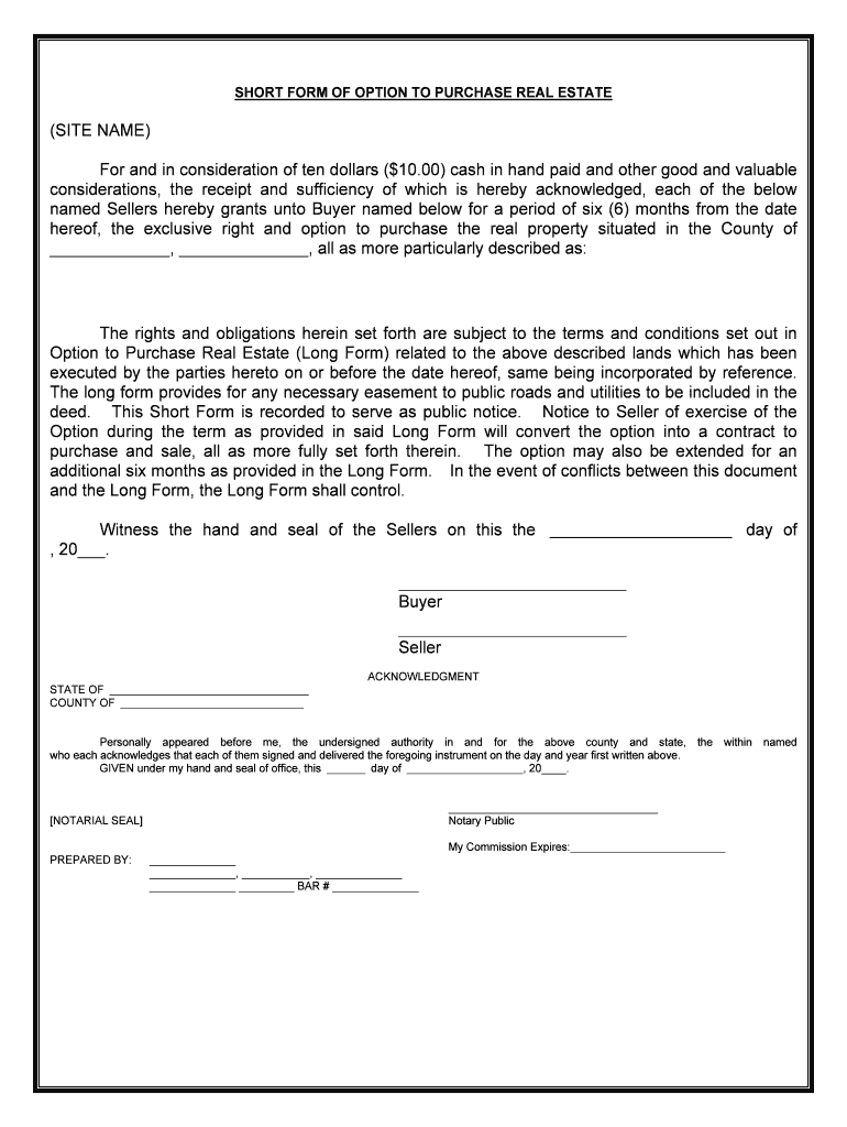 Blank Real Estate Purchase Contract  Form