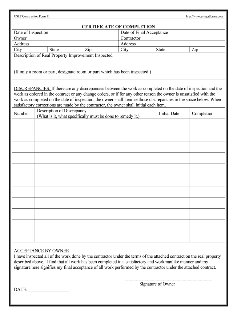 Completion Certificate  Form