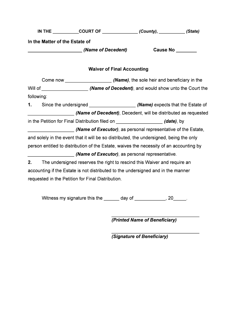 Waiver Accounting Form