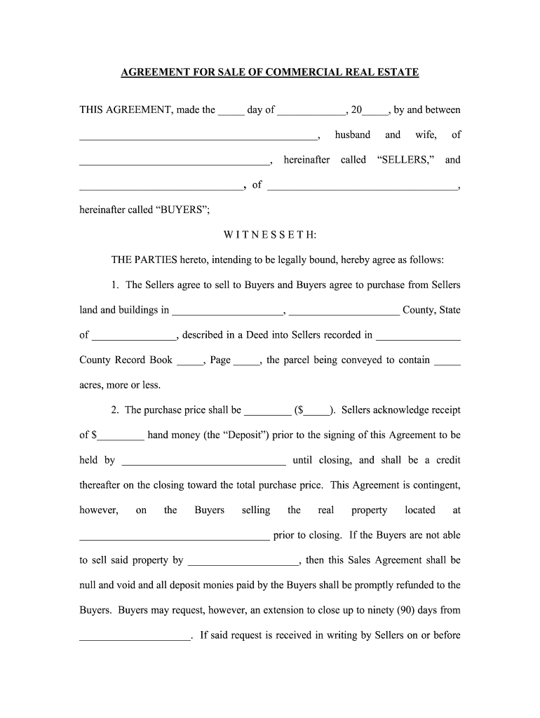 AGREEMENT for SALE of COMMERCIAL REAL ESTATE  Form