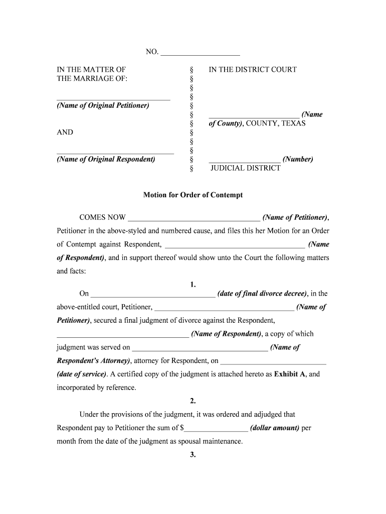 Motion for Contempt Texas PDF  Form