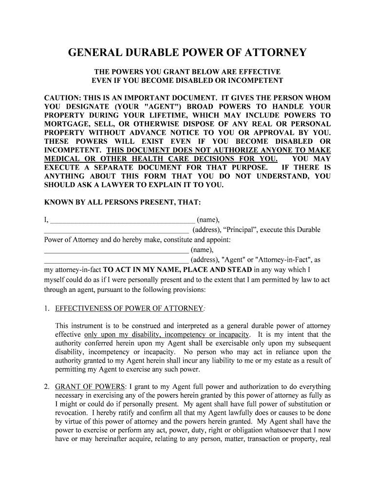 New Jersey General Durable Power of Attorney for Property and Finances or Financial Effective Upon Disability  Form