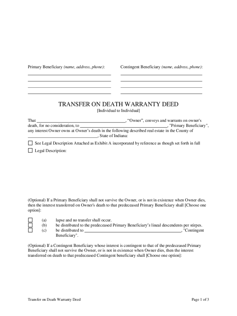 Indiana Death Deed  Form