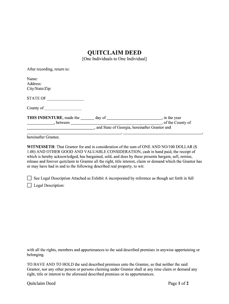 Georgia Quitclaim Deed  Form