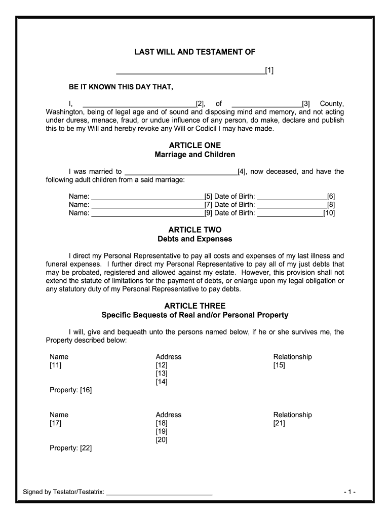 Washington Widow  Form