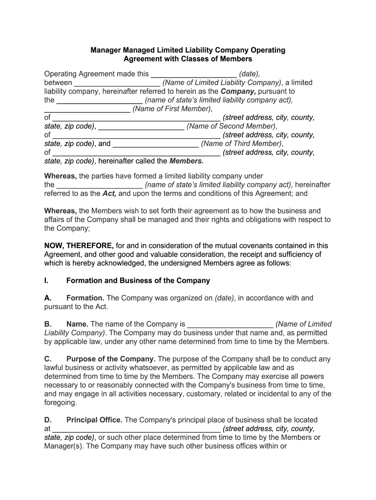 Series LLC Operating Agreement Template  Harvard Business  Form