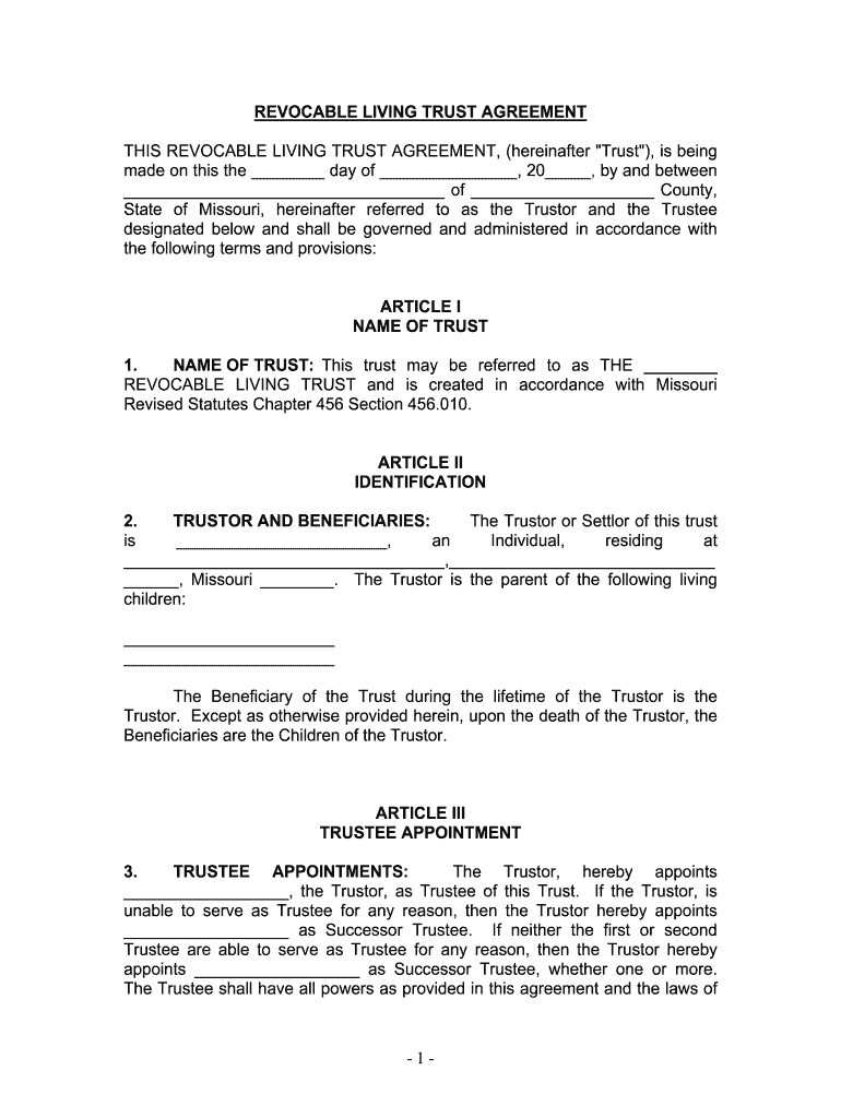 Fill and Sign the State of Missouri Hereinafter Referred to as the Trustor and the Trustee Form