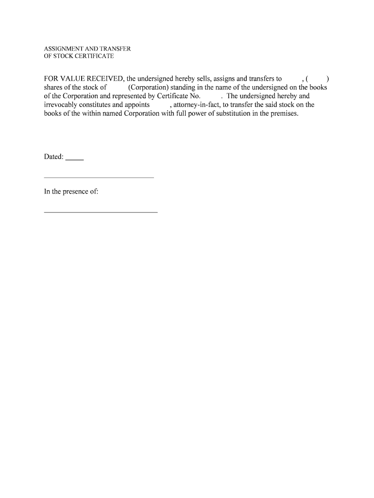 stock assignment separate from certificate form