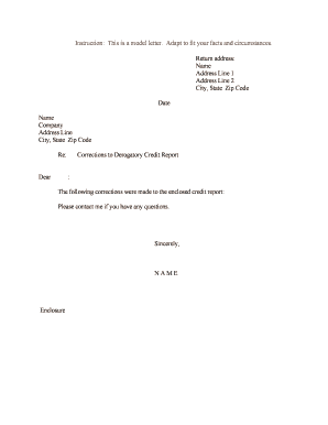 Corrections to Derogatory Credit Report  Form