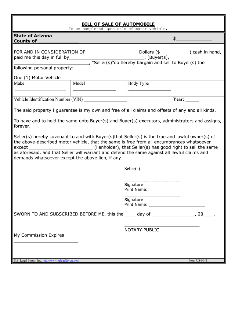 Arizona Odometer Disclosure Statement  Form