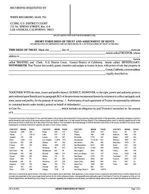 California Short Form Deed of Trust and Assignment of Rents