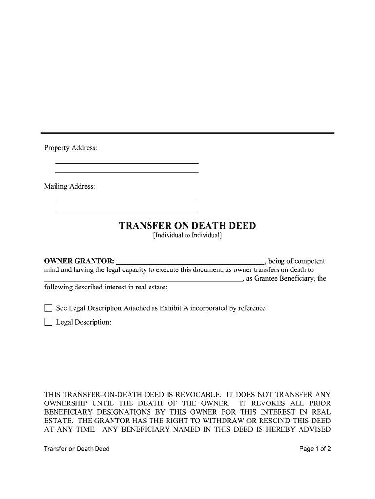 Oklahoma Transfer on Death Deed from Individual to Individual  Form