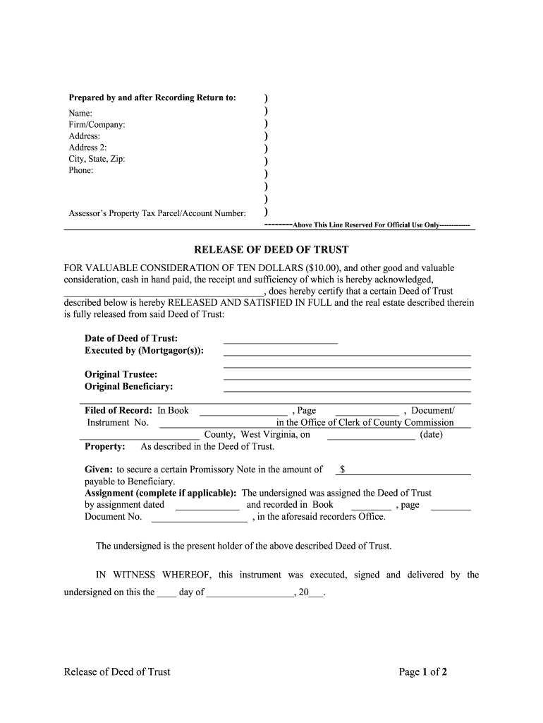 RELEASE of DEED of TRUST  Form