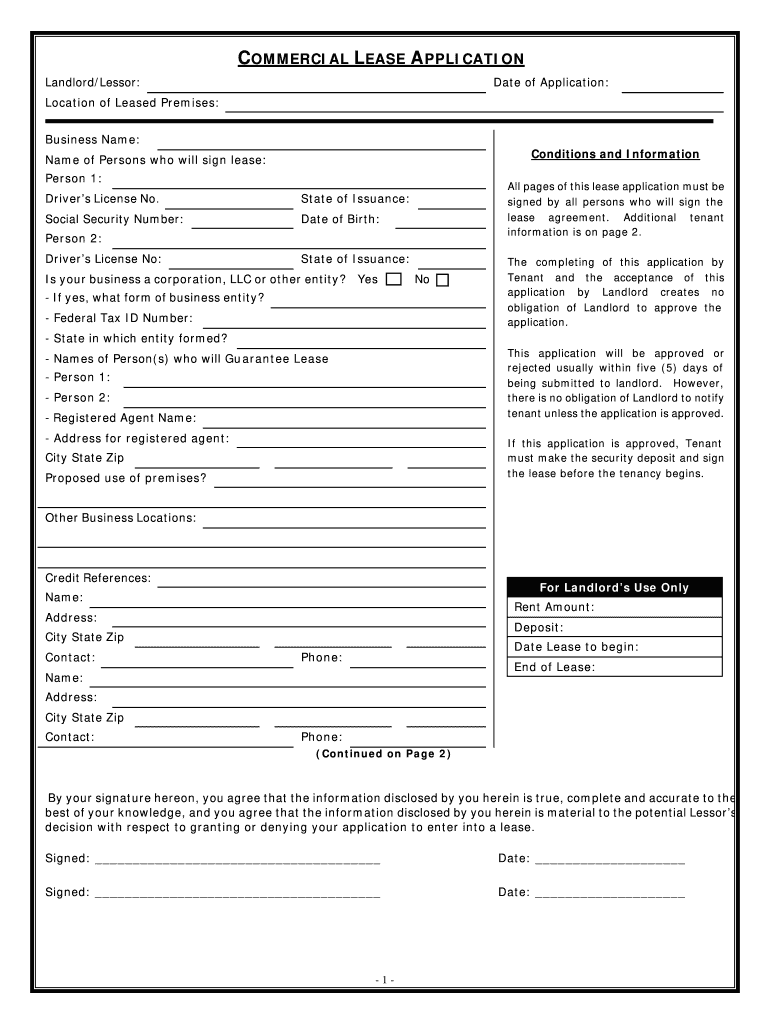 Fill and Sign the Commercial Lease Application Fill Online Printable Fillable Blank Form