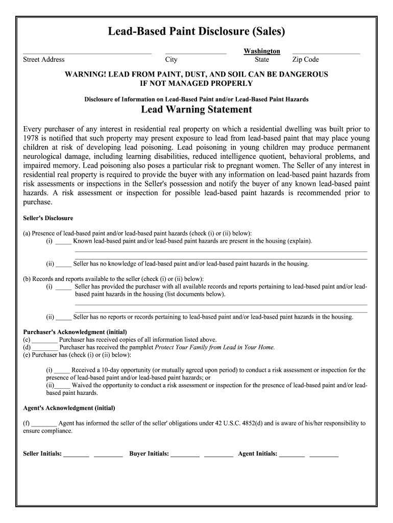 Fill and Sign the Lead Based Paint Disclosure Sales Legal Form