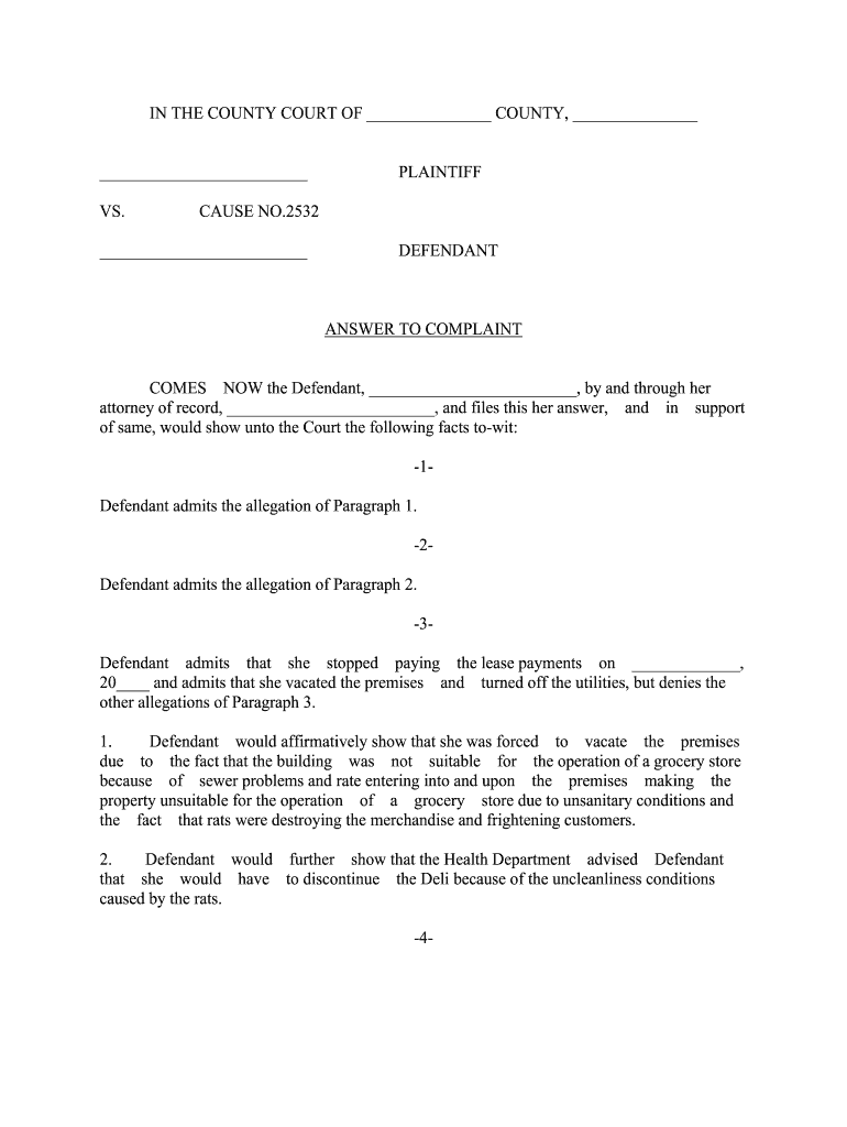 Fill and Sign the In the County Court of County Form