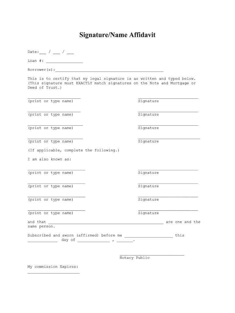 Fill and Sign the Signature Affidavitfree Legal Forms