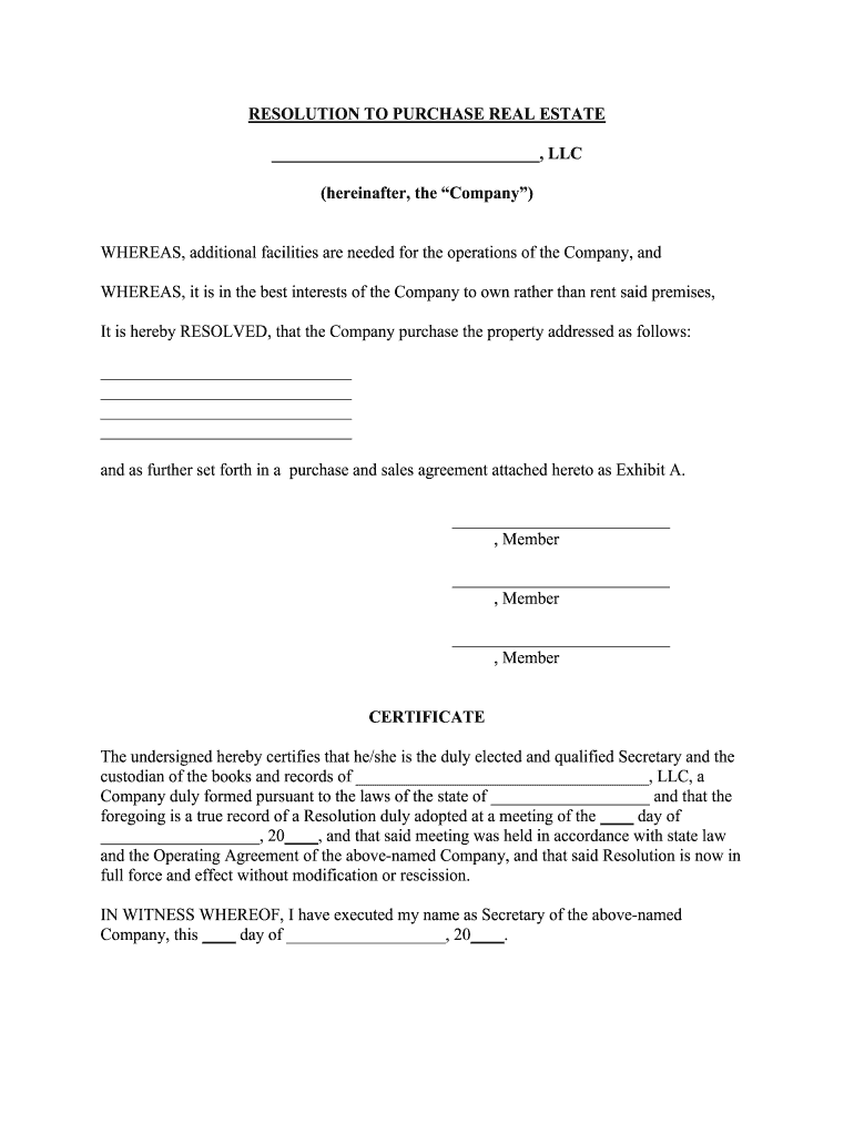 Fill and Sign the Sample Corporate Resolution to Purchase Real Estate Mycorporation Form