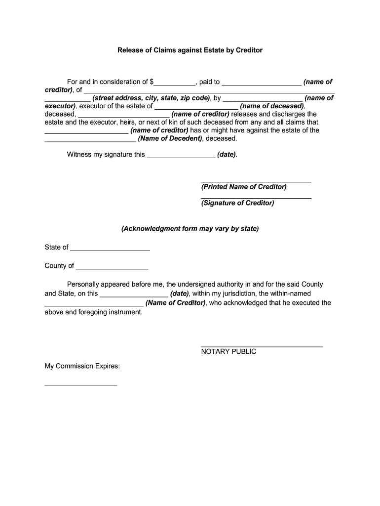 Release of Claims Form Fill Out and Sign Printable PDF Template signNow